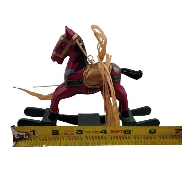 VTG Christmas Rocking Horse Ornament Carved Wood Hand Painted Holiday Seinfeld - Picture 8 of 8